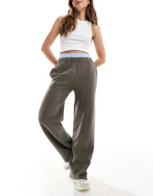 Pull&Bear boxer waistband wide leg sweatpants in gray Pull&Bear