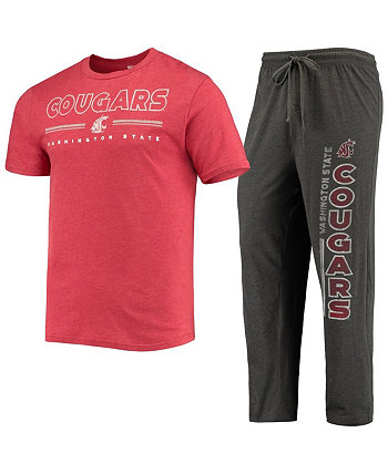 Мужской комплект для сна с угольно-малиновым принтом и рваной футболкой и брюками Washington State Cougars Meter Concepts Sport