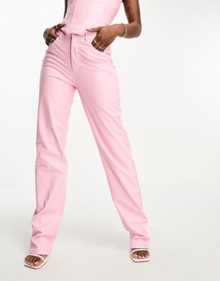 Naked Wardrobe leather look straight leg pants in pink croc effect Naked Wardrobe