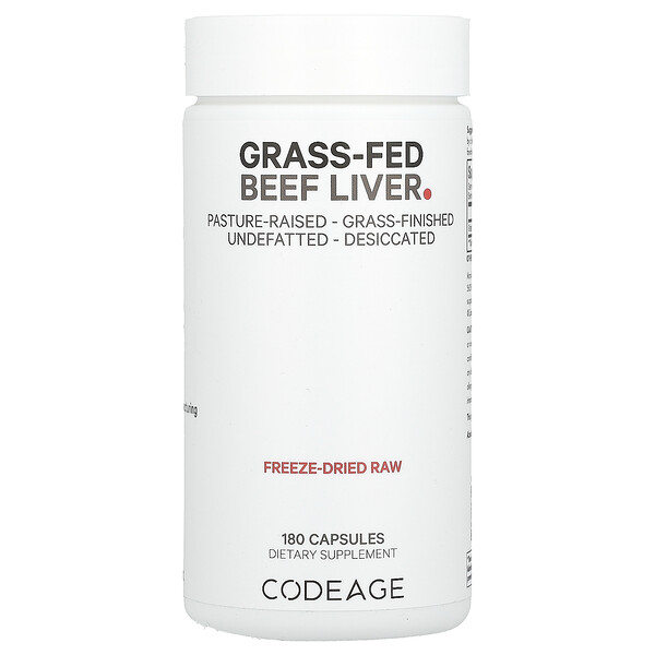 Говяжий печеночный экстракт, выращенный на траве - 3000 мг - 180 капсул - Codeage Codeage