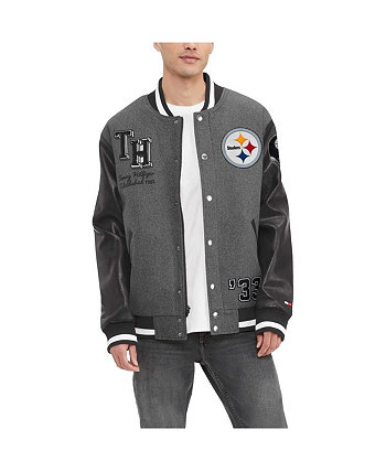Мужская университетская куртка с молнией во всю молнию Pittsburgh Steelers Gunner серо-серого цвета, черная Tommy Hilfiger