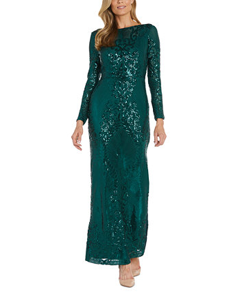 Women's Sequin Long-Sleeve Illusion Gown Nightway