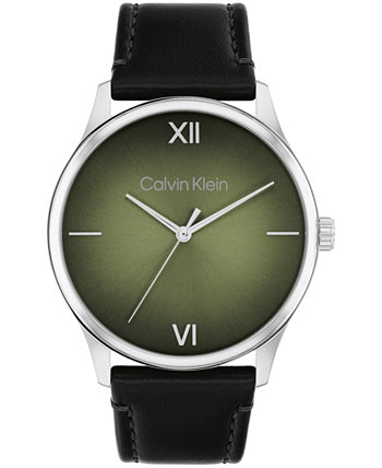 Мужские часы Ascend с черным кожаным ремешком, 43 мм Calvin Klein
