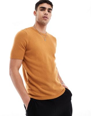 ASOS DESIGN midweight knitted cotton t-shirt in burnt orange ASOS DESIGN
