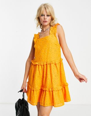 Оранжевое ярусное платье мини с люверсами Influence Influence