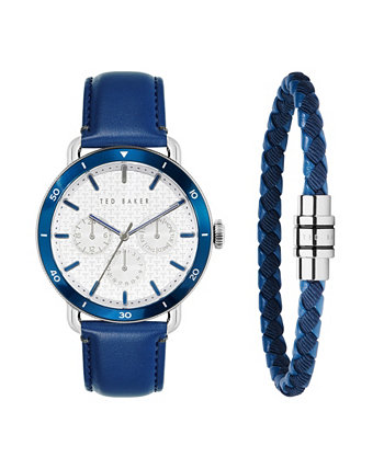 Мужские часы Magarit Blue с кожаным ремешком 46 мм и браслет в подарочном наборе, 2 предмета Ted Baker