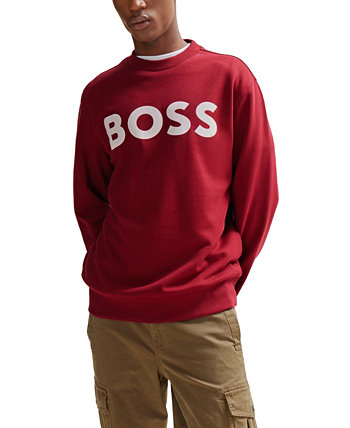Мужской свитшот свободного кроя с резиновым принтом логотипа BOSS