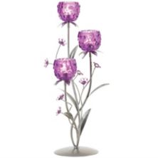 Purple & Silver Three-Flower Candle Holder Accent Plus