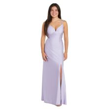 Juniors' Morgan and Co Strappy Back Satin Evening Gown Morgan and Co
