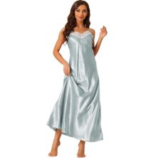 Women's Sleeveless Camisole Pajamas V Neck Sleepwear Lace Trim Lounge Maxi Nightgowns Cheibear
