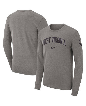 Men's Heather Gray West Virginia Mountaineers Arch 2-Hit Long Sleeve T-shirt Nike