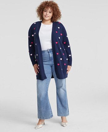 Plus Size Cashmere Embroidered-Heart Cardigan, Created for Macy's Charter Club