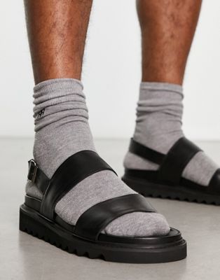 Черные кожаные массивные сандалии с ремешком на спине Walk London Jaws WALK London