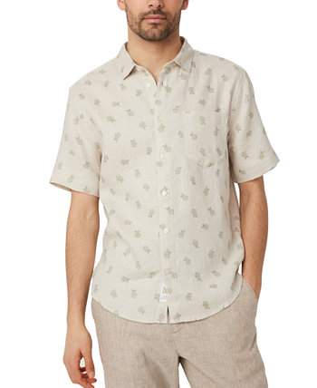 Men's Relaxed Fit Short Sleeve Floral Print Button-Front Linen Shirt FRANK AND OAK