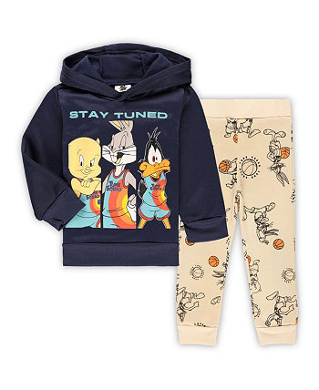 Toddler Boys and Girls Navy, Tan Space Jam Pullover Hoodie and Joggers Set Children's Apparel Network