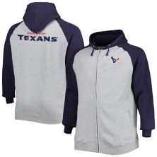 Мужская куртка Heather Grey Houston Texans Big & Tall Fleece Raglan с капюшоном и молнией во всю длину Unbranded