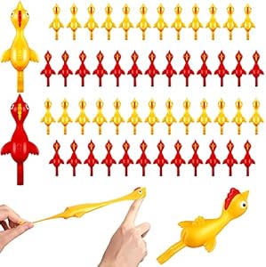 50 Pack Flying Chicken Slingshot Rubber Flying Chicken Toy Bulk Flick Stretchable Chicken Funny Finger Toy for Birthday Party Favor Shooting Game School Students Gifts Gejoy