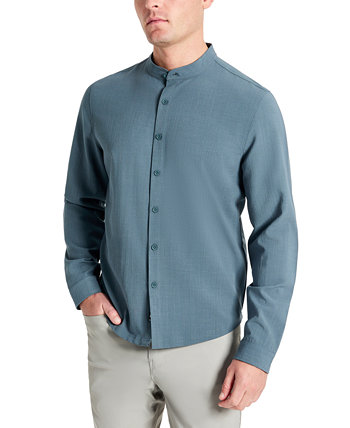 Мужская облегающая рубашка на пуговицах с эластичным текстурированным воротником и воротником-стойкой Kenneth Cole