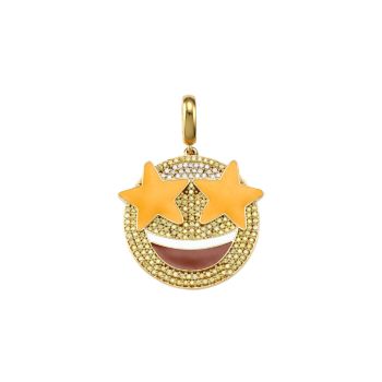Серебро 925 пробы, позолоченное золото & amp; Кубический цирконий Starry Eyed Emoji Charm Judith Leiber