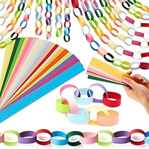 Lincia 600 Sheets Bright Paper Chain Strips Construction Paper 1 x 8 Inch Assorted Colors DIY Folding Strips with Double Sided Tape Lincia