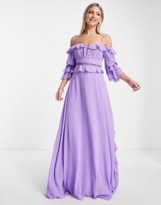 Пурпурное платье-бандо с оборками Trendyol TRENDYOL