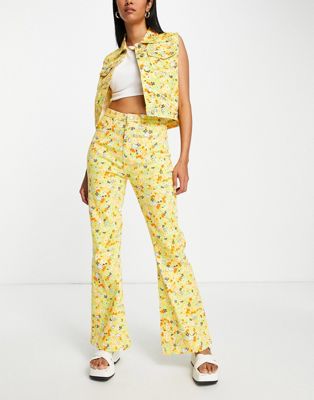 Neon Rose high waist flare jeans in autumnal 70s floral denim - part of a set Neon Rose