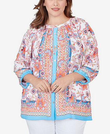 Блузка из креп-жоржета с цветочным принтом и пуговицами спереди больших размеров Ruby Rd.
