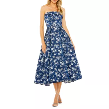 Платье-миди из парчи с цветочным принтом MAC DUGGAL