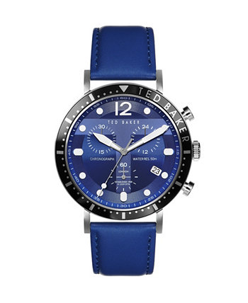 Мужские часы Marteni Chronograph с синим кожаным ремешком 46 мм Ted Baker