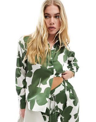 Style Cheat oversized satin shirt in green print - part of a set Style Cheat