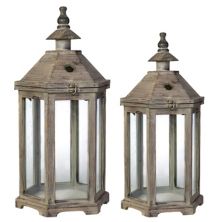 Set of 2 Brown and Clear Classic Polygon Temple Garden Lanterns 31&#34; A&B Home