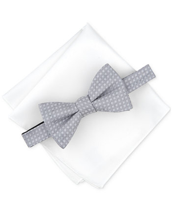 Men's Hazel Square-Pattern Bow Tie & Solid Pocket Square Set, Created for Macy's Alfani