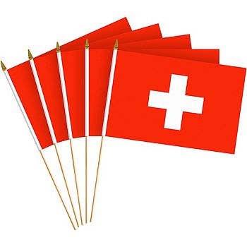 G128 8x12 Inches 24pk Switzerland Printed 150d Polyester Handheld Stick Flag G128