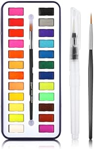 Watercolor Paint Set 24 Vivid Colors Watercolor Paints with Water Brushes and Brushes Portable Travel Watercolor Paint Kit for Beginners Artists Painting Lovers Prasacco