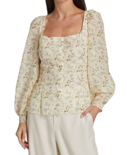 Блуза Thelma из льна и хлопка с цветочным принтом BROCK COLLECTION