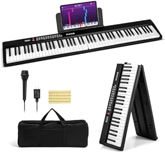 Costzon 88-Key Folding Piano Keyboard, Full-Size Semi-Weighted Electric Piano Digital Piano w/MIDI, Microphone, Music Stand & Carrying Bag, Portable Keyboard Piano for Beginners Teens Adults (Black) Costzon