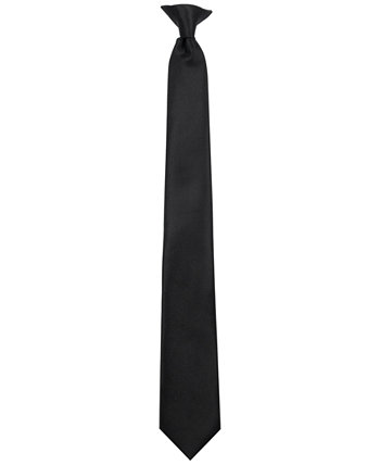 Мужской тонкий однотонный черный галстук на клипсе Calabrum