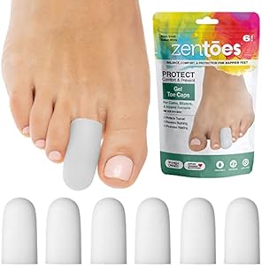 ZenToes 6 Pack Gel (Гель) Toe Cap and Protector - Cushions and Protects to Provide Relief from Missing or Ingrown Toenails, Corns, Blisters, Hammer Toes (Small, Beige) ZenToes