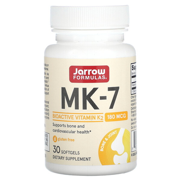 MK-7, Самая активная форма витамина K2, 180 мкг, 30 мягких таблеток Jarrow Formulas