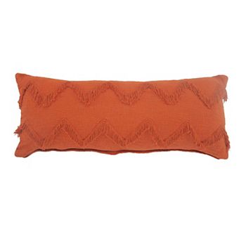 36" Red and Orange Handmade Chevron Rectangular Lumbar Pillow Laddha Home Designs