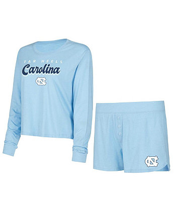 Женский светло-голубой комплект из футболки и шорт с длинными рукавами в цвета команды North Carolina Tar Heels Team Color Concepts Sport