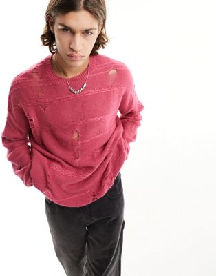 Розовый вязаный свитер с потертой лесенкой ASOS DESIGN ASOS DESIGN