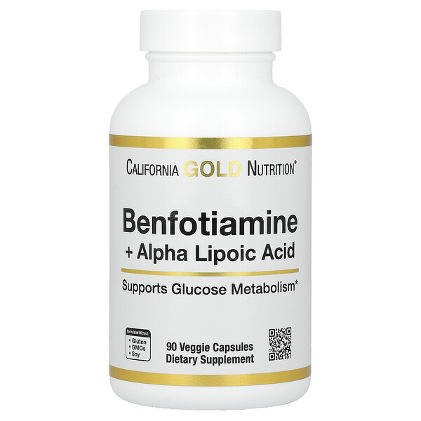 Бенфотиамин + Альфа-липоевая кислота - 90 вегетарианских капсул - California Gold Nutrition California Gold Nutrition