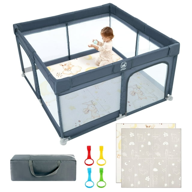 Joypony 4-in-1 Baby Playpen with Mat and Gate, Large Safety Play Center for Toddlers, 50 x 50 inches Joypony