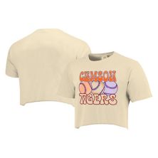 Women's Natural Clemson Tigers Comfort Colors Baseball Cropped T-Shirt Image One