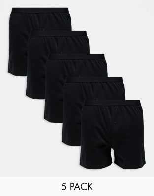 ASOS DESIGN 5 pack jersey boxers in black ASOS DESIGN