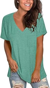 TODOLOR Womens T Shirts Short Sleeve V Neck Loose Casual Summer Tees Basic Tunic Tops with Pocket TODOLOR