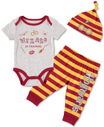 Боди, штаны и шапка в стиле Гарри Поттера для маленьких мальчиков, комплект из 3 предметов HAPPY THREADS