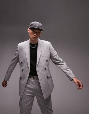 Серый узкий двубортный пиджак в полоску на шести пуговицах Topman TOPMAN
