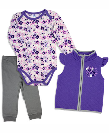 Боди, брюки и жилет с цветочным принтом для маленьких девочек, комплект из 3 предметов Baby Mode